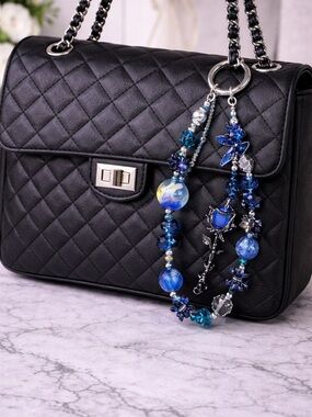 Blue Glass Bead Floral Necklace with Rose Pendant - Unbranded